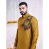 Generic Men's Rayon Mirror Embroidery Mandarin Collar Kurta (Yellow)