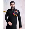 Generic Men's Rayon Mirror Embroidery Mandarin Collar Kurta (Black)