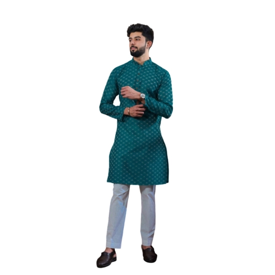 Generic Men's Casual Cotton Printed Full Sleeve Kurta Pyjama Set (Teal) Generic Men's Casual Cotton Printed Full Sleeve Kurta Pyjama Set (Teal)