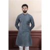 Generic Men's Casual Cotton Printed Full Sleeve Kurta Pyjama Set (Grey)