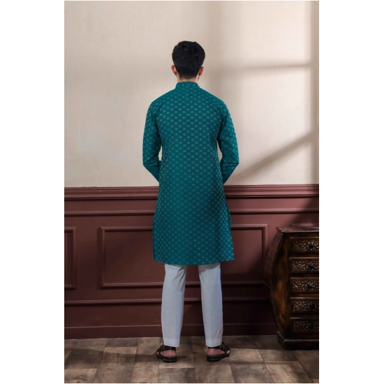 Generic Men's Casual Cotton Printed Full Sleeve Kurta Pyjama Set (Teal) Generic Men's Casual Cotton Printed Full Sleeve Kurta Pyjama Set (Teal)