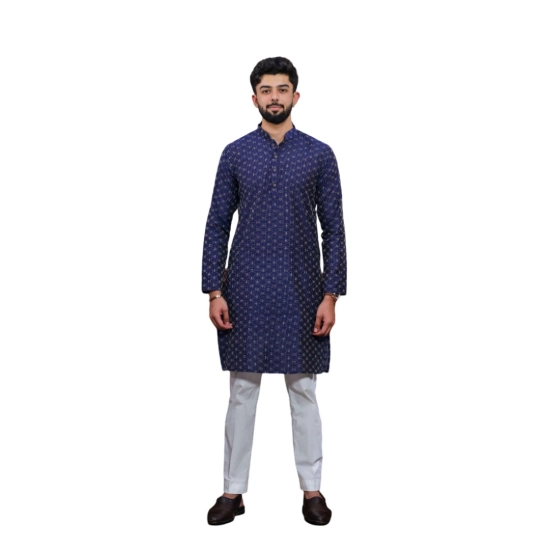 Generic Men's Casual Cotton Printed Full Sleeve Kurta Pyjama Set (Blue)
