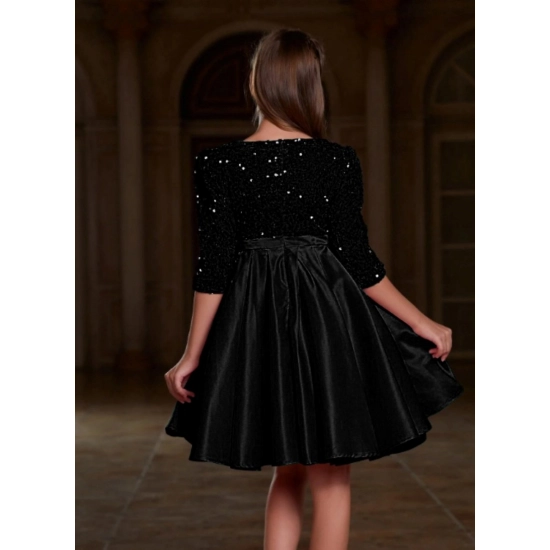 Generic Girl's Rayon Solid Round Neck Western Dress (Black) Generic Girl's Rayon Solid Round Neck Western Dress (Black)