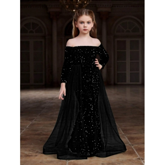 Generic Girl's Rayon Solid Off Sholder Western Dress (Black) Generic Girl's Rayon Solid Off Sholder Western Dress (Black)