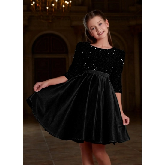 Generic Girl's Rayon Solid Round Neck Western Dress (Black) Generic Girl's Rayon Solid Round Neck Western Dress (Black)