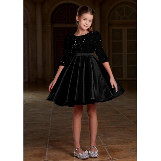 Generic Girl's Rayon Solid Round Neck Western Dress (Black) Generic Girl's Rayon Solid Round Neck Western Dress (Black)