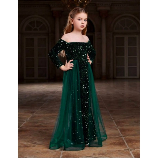 Generic Girl's Rayon Solid Off Sholder Western Dress (Green)