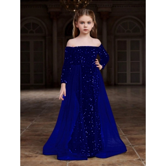 Generic Girl's Rayon Solid Off Sholder Western Dress (Blue)