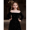 Generic Girl's Rayon Solid Off Sholder Western Dress (Black)