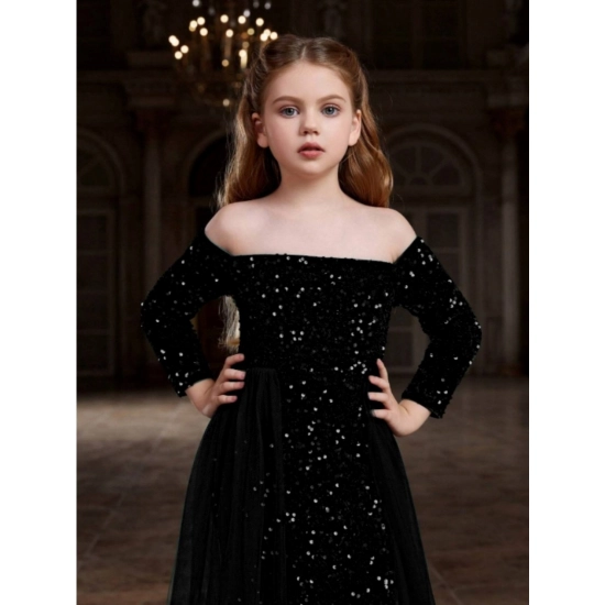 Generic Girl's Rayon Solid Off Sholder Western Dress (Black) Generic Girl's Rayon Solid Off Sholder Western Dress (Black)