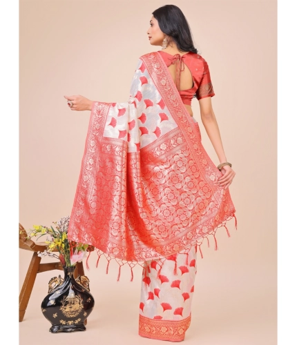 Generic Women's Linen Cotton Printed Saree With Unstitched Blouse 5.5Mtr (Red) Generic Women's Linen Cotton Printed Saree With Unstitched Blouse 5.5Mtr (Red)