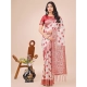 Generic Women's Linen Cotton Printed Saree With Unstitched Blouse 5.5Mtr (Red)