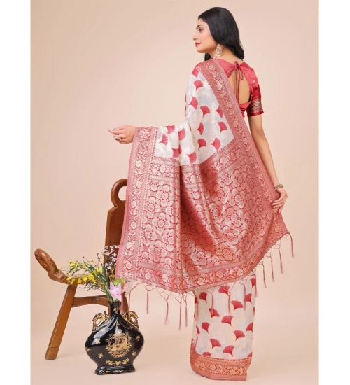 Generic Women's Linen Cotton Printed Saree With Unstitched Blouse 5.5Mtr (Maroon)