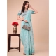 Generic Women's Cotton Printed Saree With Unstitched Blouse 5.5Mtr (Sky Blue)