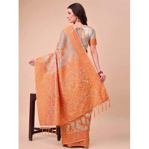Women's Cotton Printed Saree With Unstitched Blouse 5.5Mtr (Orange) Women's Cotton Printed Saree With Unstitched Blouse 5.5Mtr (Orange)