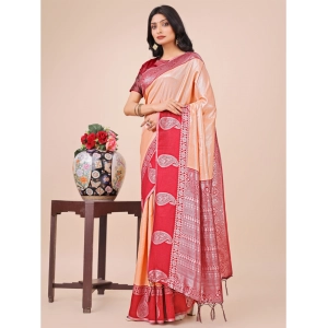 Generic Women's Lichi Silk Printed Saree With Unstitched Blouse 5.5Mtr (Peach)