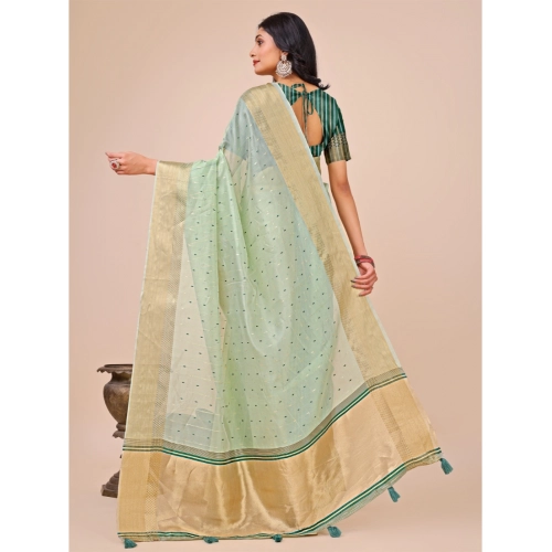 Women's Organza Printed Saree With Unstitched Blouse 5.5Mtr (Olive Green) Women's Organza Printed Saree With Unstitched Blouse 5.5Mtr (Olive Green)