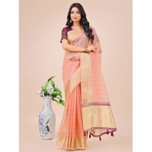 Generic Women's Organza Printed Saree With Unstitched Blouse 5.5Mtr (Light Pink)