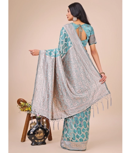 Generic Women's Linen Cotton Printed Saree With Unstitched Blouse 5.5Mtr (Teal) Generic Women's Linen Cotton Printed Saree With Unstitched Blouse 5.5Mtr (Teal)