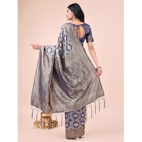 Women's Cotton Printed Saree With Unstitched Blouse 5.5Mtr (Navy Blue) Women's Cotton Printed Saree With Unstitched Blouse 5.5Mtr (Navy Blue)