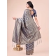 Generic Women's Cotton Printed Saree With Unstitched Blouse 5.5Mtr (Navy Blue)