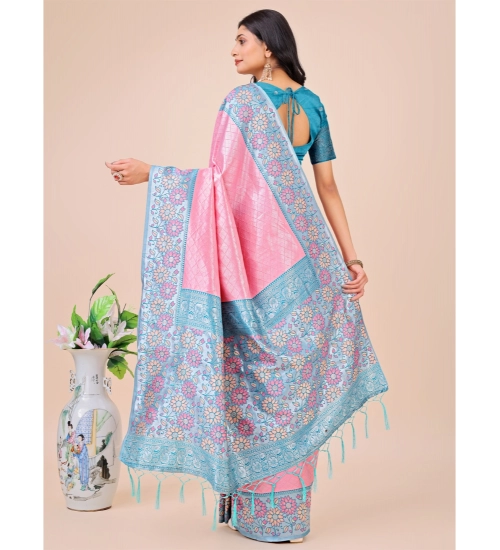 Generic Women's Lichi Silk Printed Saree With Unstitched Blouse 5.5Mtr (Pink)