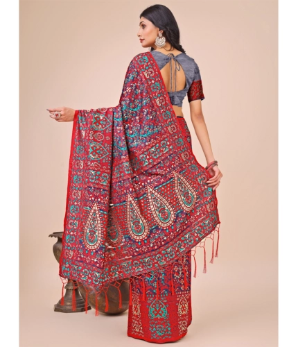 Generic Women's Cotton Printed Saree With Unstitched Blouse 5.5Mtr (Red) Generic Women's Cotton Printed Saree With Unstitched Blouse 5.5Mtr (Red)