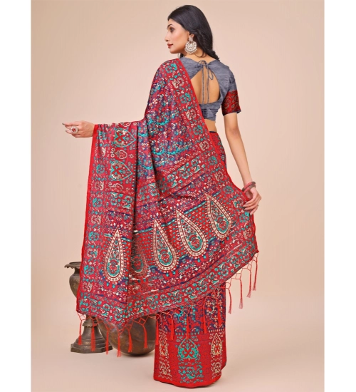 Generic Women's Cotton Printed Saree With Unstitched Blouse 5.5Mtr (Red)