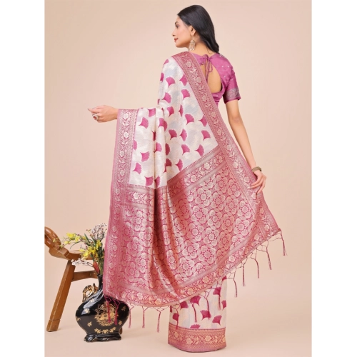 Women's Linen Cotton Printed Saree With Unstitched Blouse 5.5Mtr (Magenta) Women's Linen Cotton Printed Saree With Unstitched Blouse 5.5Mtr (Magenta)