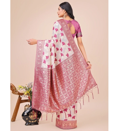 Generic Women's Linen Cotton Printed Saree With Unstitched Blouse 5.5Mtr (Magenta)