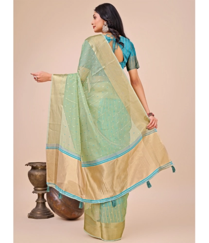 Generic Women's Organza Printed Saree With Unstitched Blouse 5.5Mtr (Green) Generic Women's Organza Printed Saree With Unstitched Blouse 5.5Mtr (Green)