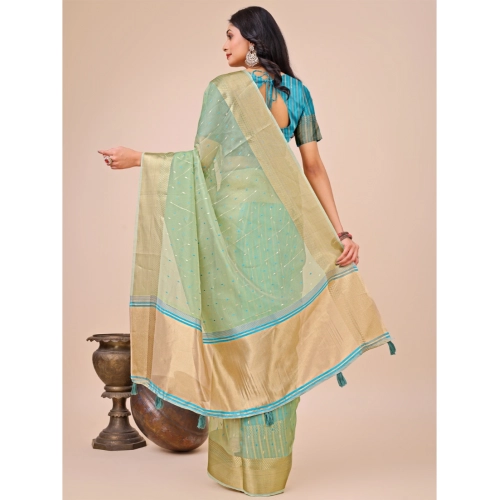 Women's Organza Printed Saree With Unstitched Blouse 5.5Mtr (Green) Women's Organza Printed Saree With Unstitched Blouse 5.5Mtr (Green)