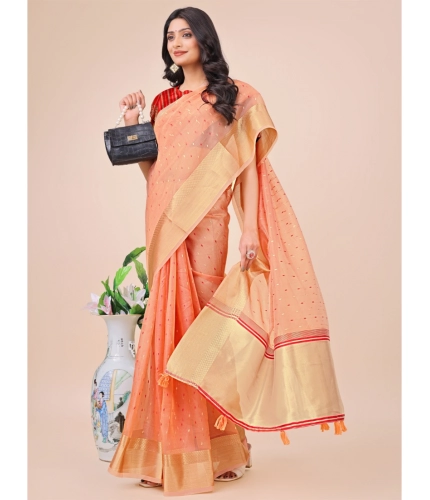 Generic Women's Organza Printed Saree With Unstitched Blouse 5.5Mtr (Peach) Generic Women's Organza Printed Saree With Unstitched Blouse 5.5Mtr (Peach)