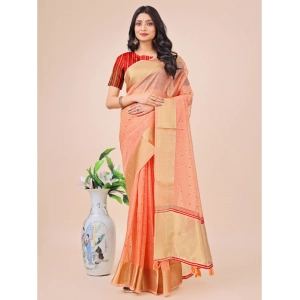 Generic Women's Organza Printed Saree With Unstitched Blouse 5.5Mtr (Peach)