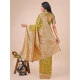 Generic Women's Linen Cotton Printed Saree With Unstitched Blouse 5.5Mtr (Olive Green)