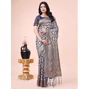 Generic Women's Cotton Printed Saree With Unstitched Blouse 5.5Mtr (Navy Blue)