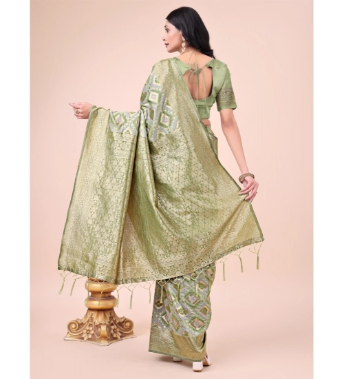 Generic Women's Cotton Printed Saree With Unstitched Blouse 5.5Mtr (Mhendi Green)