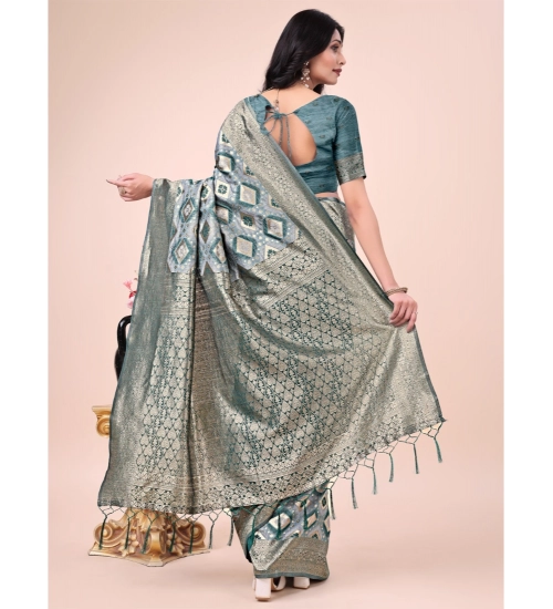 Generic Women's Cotton Printed Saree With Unstitched Blouse 5.5Mtr (Green)