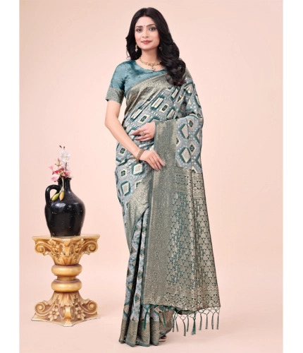 Generic Women's Cotton Printed Saree With Unstitched Blouse 5.5Mtr (Green)