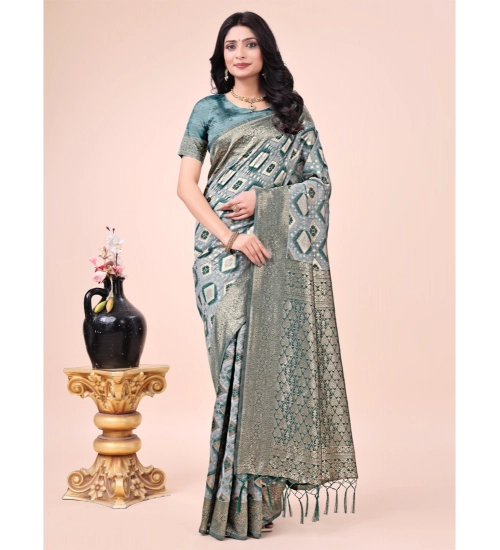 Generic Women's Cotton Printed Saree With Unstitched Blouse 5.5Mtr (Green)