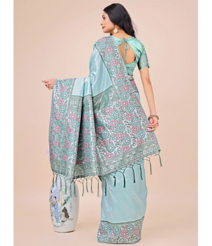 Generic Women's Lichi Silk Printed Saree With Unstitched Blouse 5.5Mtr (Teal) Generic Women's Lichi Silk Printed Saree With Unstitched Blouse 5.5Mtr (Teal)