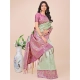 Generic Women's Lichi Silk Printed Saree With Unstitched Blouse 5.5Mtr (Olive Green)