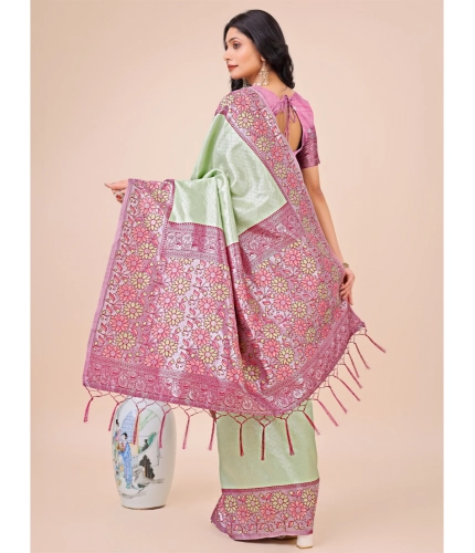 Generic Women's Lichi Silk Printed Saree With Unstitched Blouse 5.5Mtr (Olive Green) Generic Women's Lichi Silk Printed Saree With Unstitched Blouse 5.5Mtr (Olive Green)