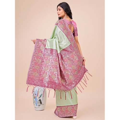 Women's Lichi Silk Printed Saree With Unstitched Blouse 5.5Mtr (Olive Green) Women's Lichi Silk Printed Saree With Unstitched Blouse 5.5Mtr (Olive Green)