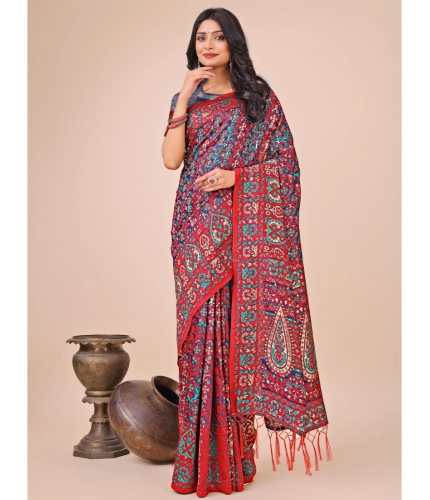 Generic Women's Cotton Printed Saree With Unstitched Blouse 5.5Mtr (Pink)