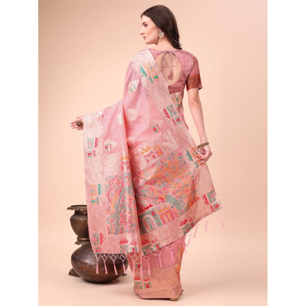 Generic Women's Linen Cotton Printed Saree With Unstitched Blouse 5.5Mtr (Pink) Generic Women's Linen Cotton Printed Saree With Unstitched Blouse 5.5Mtr (Pink)