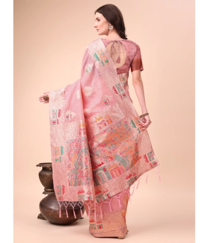 Generic Women's Linen Cotton Printed Saree With Unstitched Blouse 5.5Mtr (Pink) Generic Women's Linen Cotton Printed Saree With Unstitched Blouse 5.5Mtr (Pink)