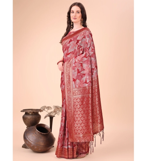 Generic Women's Cotton Printed Saree With Unstitched Blouse 5.5Mtr (Red)