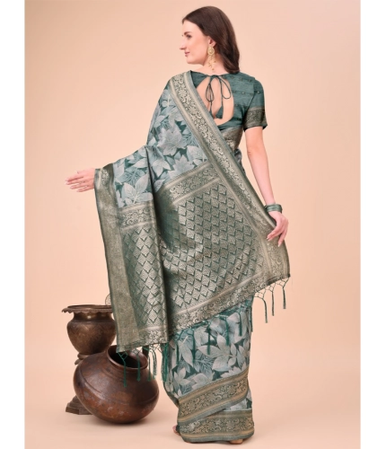 Generic Women's Cotton Printed Saree With Unstitched Blouse 5.5Mtr (Green) Generic Women's Cotton Printed Saree With Unstitched Blouse 5.5Mtr (Green)