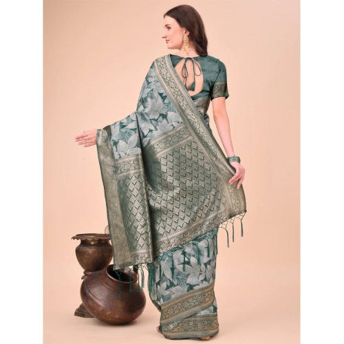 Women's Cotton Printed Saree With Unstitched Blouse 5.5Mtr (Green) Women's Cotton Printed Saree With Unstitched Blouse 5.5Mtr (Green)